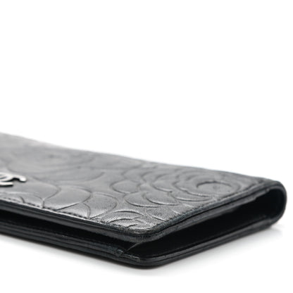 Chanel Lambskin Camellia Embossed Yen Wallet Black 6 of 13