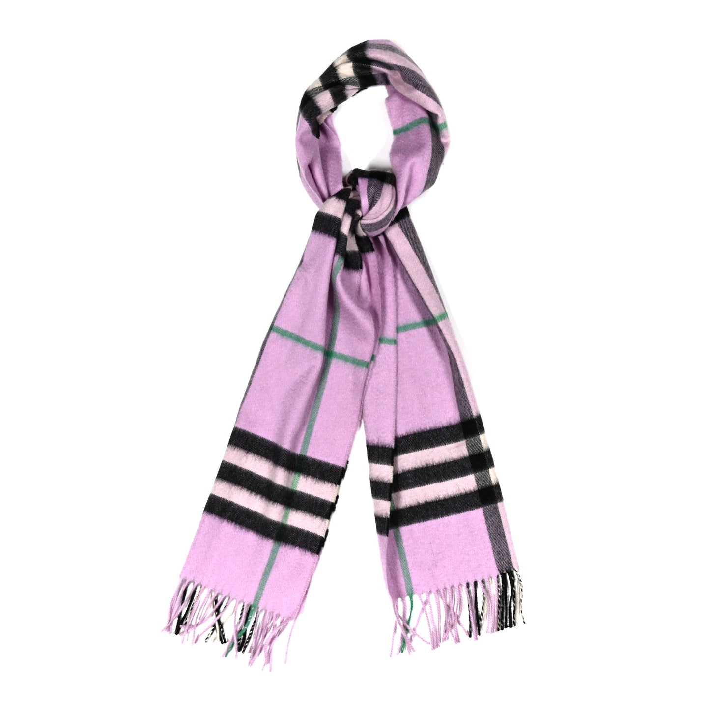 Cashmere Giant Icon Check Fringe Scarf Pale Heather