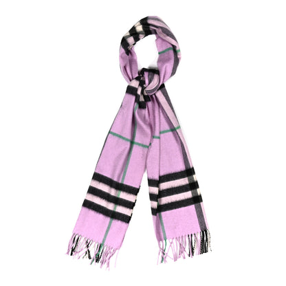 Burberry Cashmere Giant Icon Check Fringe Scarf Pale Heather 1 of 5