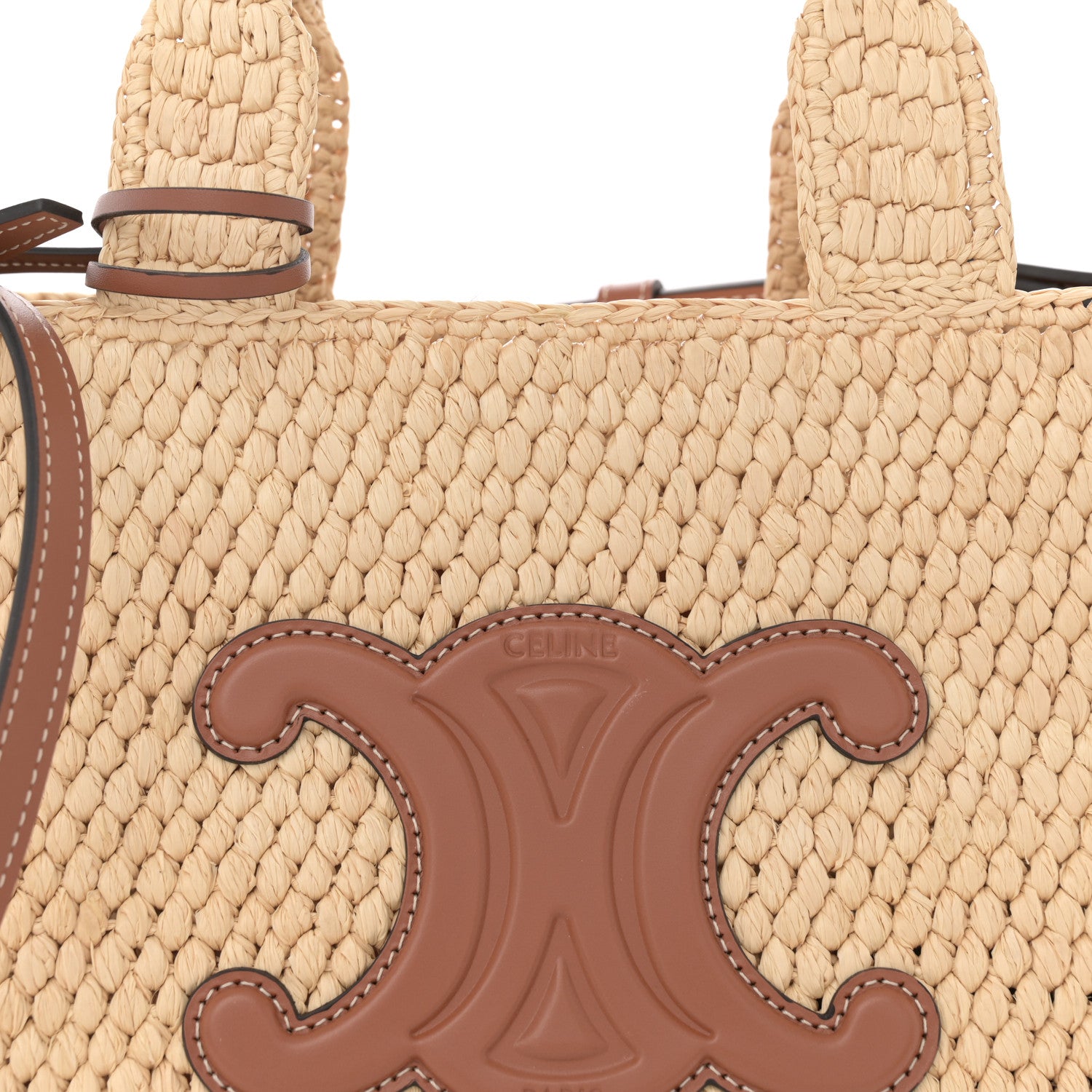 Celine Raffia Calfskin Triomphe Small Cabas Thais Tan 9 of 11
