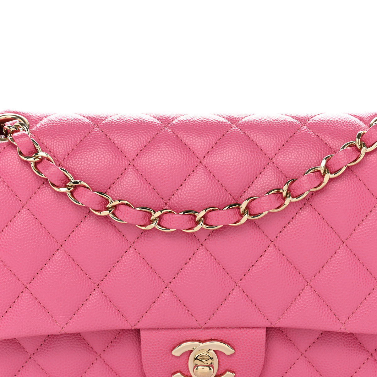 Caviar Quilted Medium Double Flap Pink