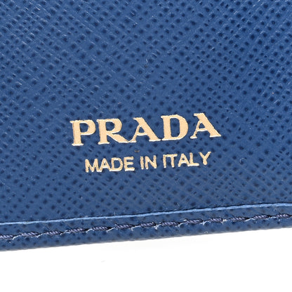 Prada Saffiano Metal Compact Snap Bi-Fold Wallet Blue 6 of 6