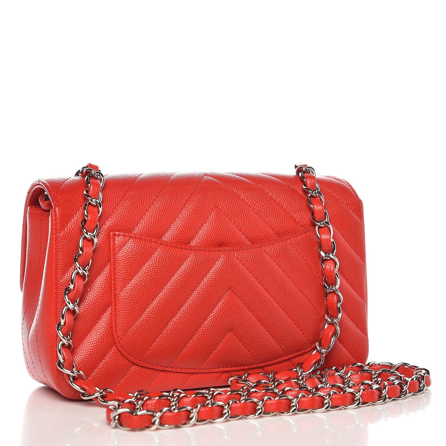 Caviar Chevron Quilted Mini Rectangular Flap Red