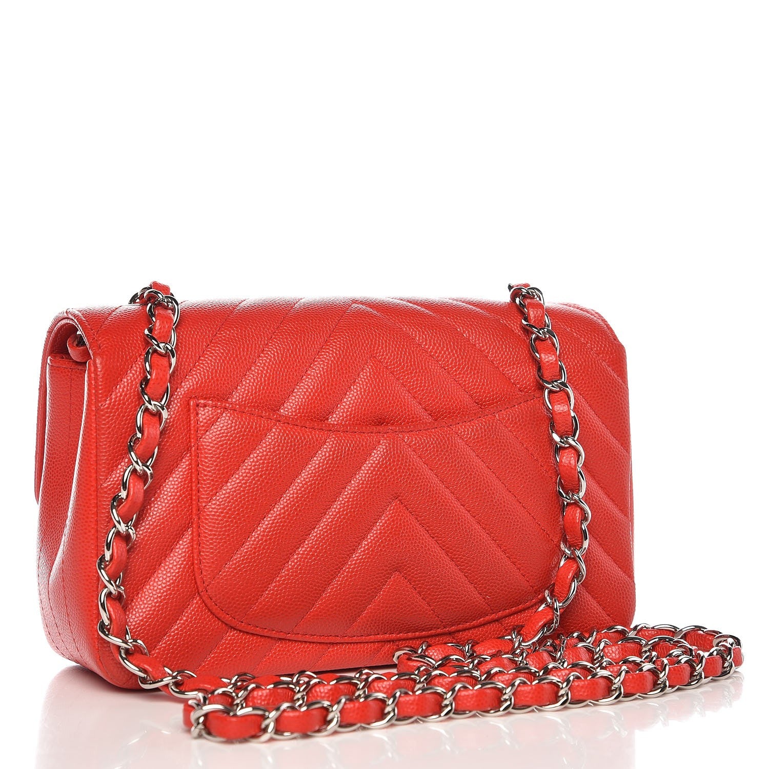 Chanel Caviar Chevron Quilted Mini Rectangular Flap Red 3 of 10
