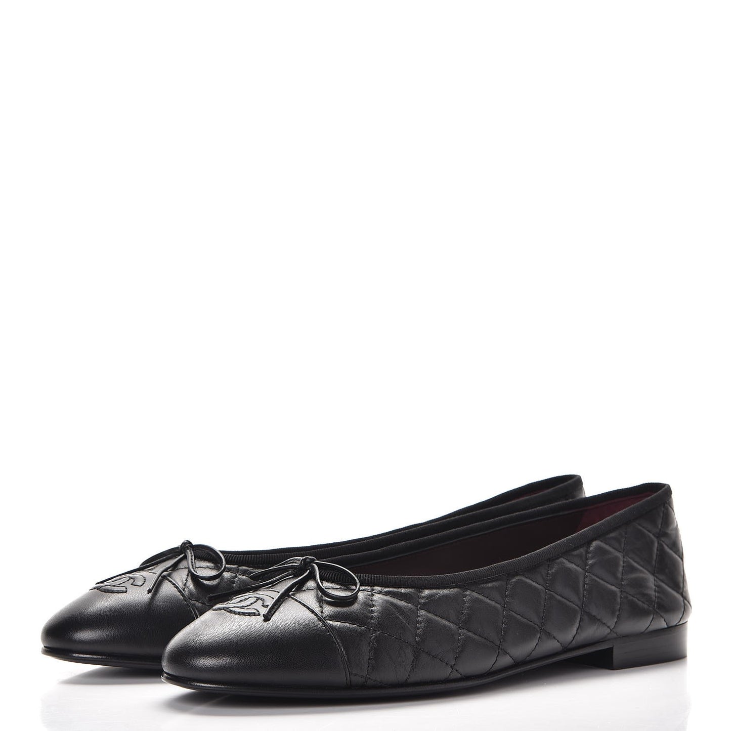 Aged Calfskin Quilted Cap Toe Ballerina Flats 41 Black