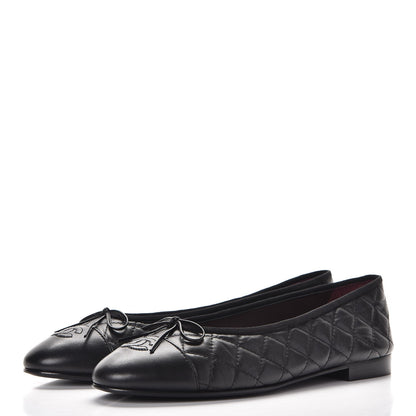 Chanel Aged Calfskin Quilted Cap Toe Ballerina Flats 41 Black 3 of 9