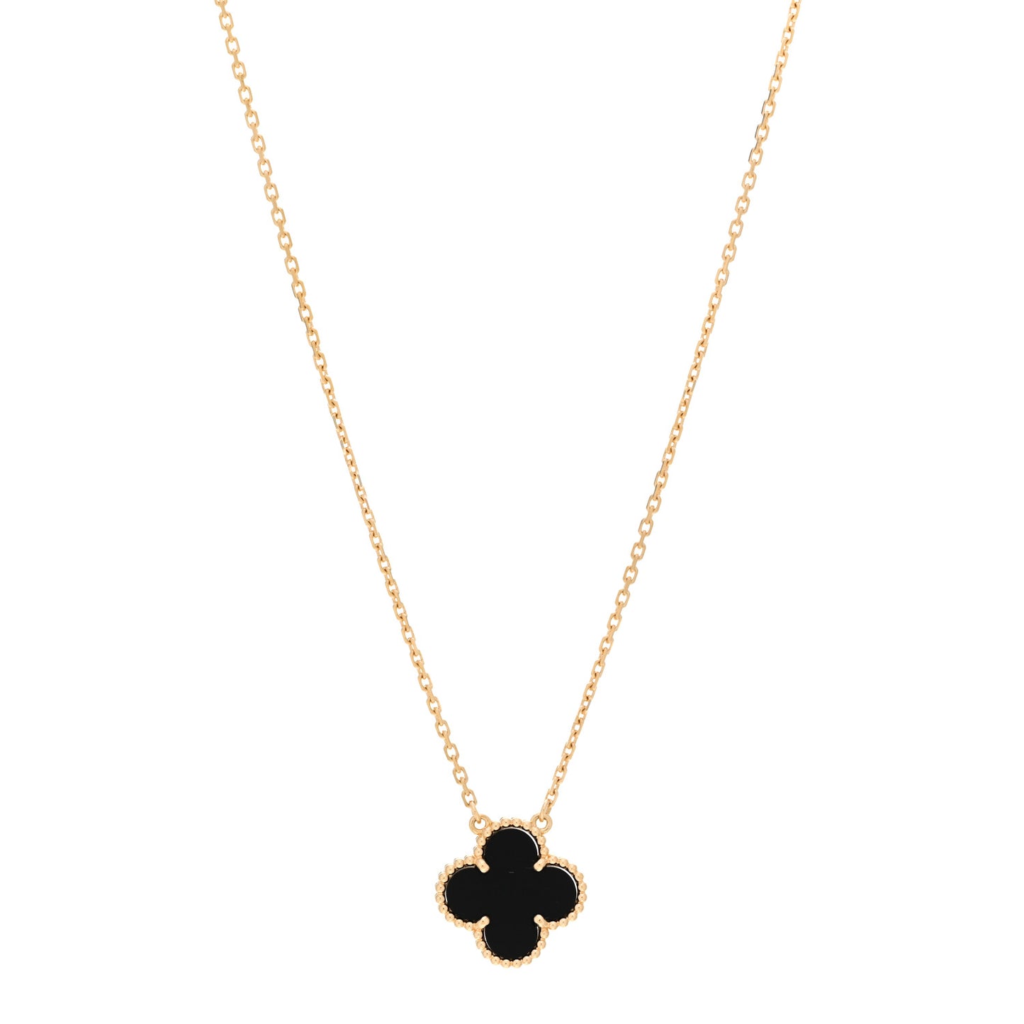 18K Yellow Gold Black Onyx Vintage Alhambra Pendant Necklace