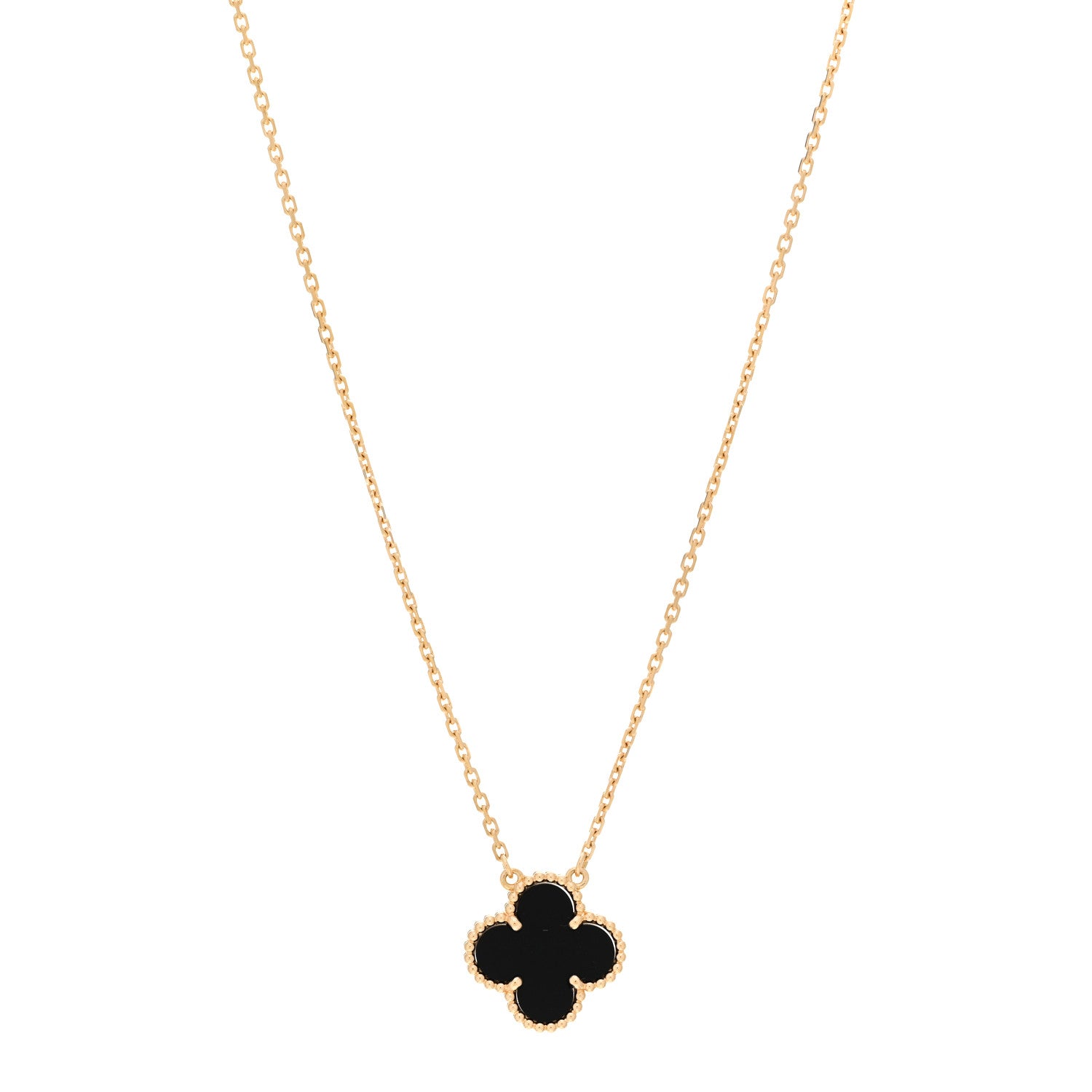 Van Cleef & Arpels 18K Yellow Gold Black Onyx Vintage Alhambra Pendant Necklace 1 of 4
