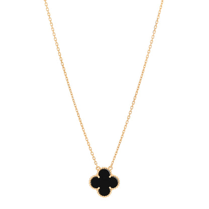 Van Cleef & Arpels 18K Yellow Gold Black Onyx Vintage Alhambra Pendant Necklace 1 of 4