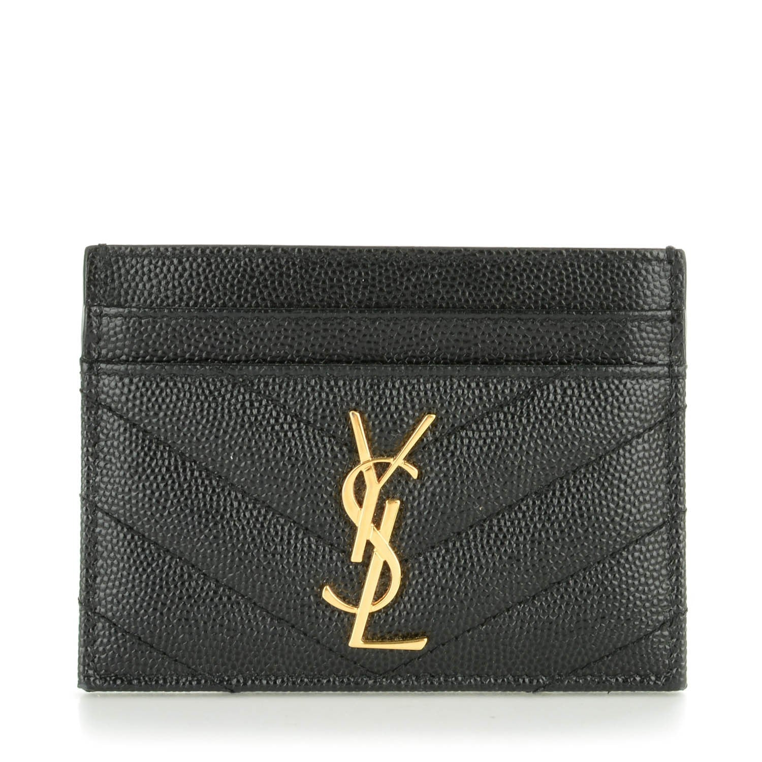 Saint Laurent Grain De Poudre Matelasse Chevron Monogram Credit Card Case Black 1 of 7