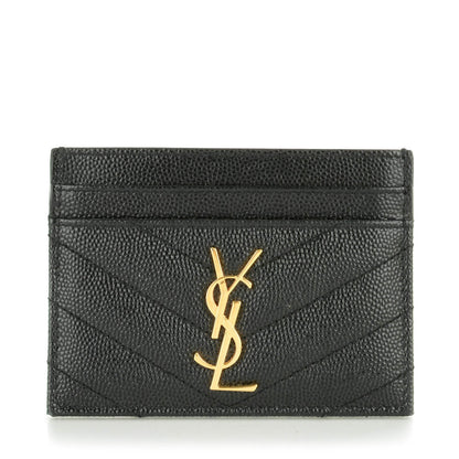 Saint Laurent Grain De Poudre Matelasse Chevron Monogram Credit Card Case Black 1 of 7