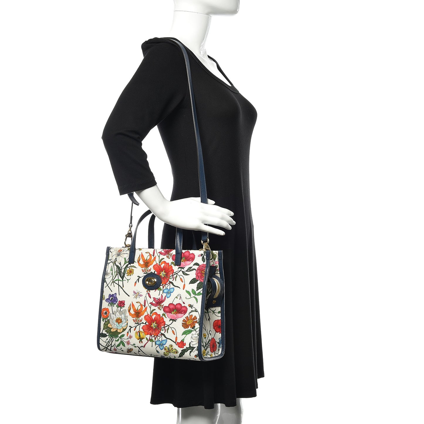 Canvas Medium Flora Tote White Multicolor Blue Agata
