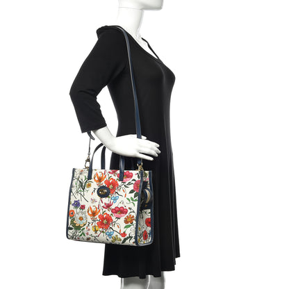 Gucci Canvas Medium Flora Tote White Multicolor Blue Agata 2 of 10