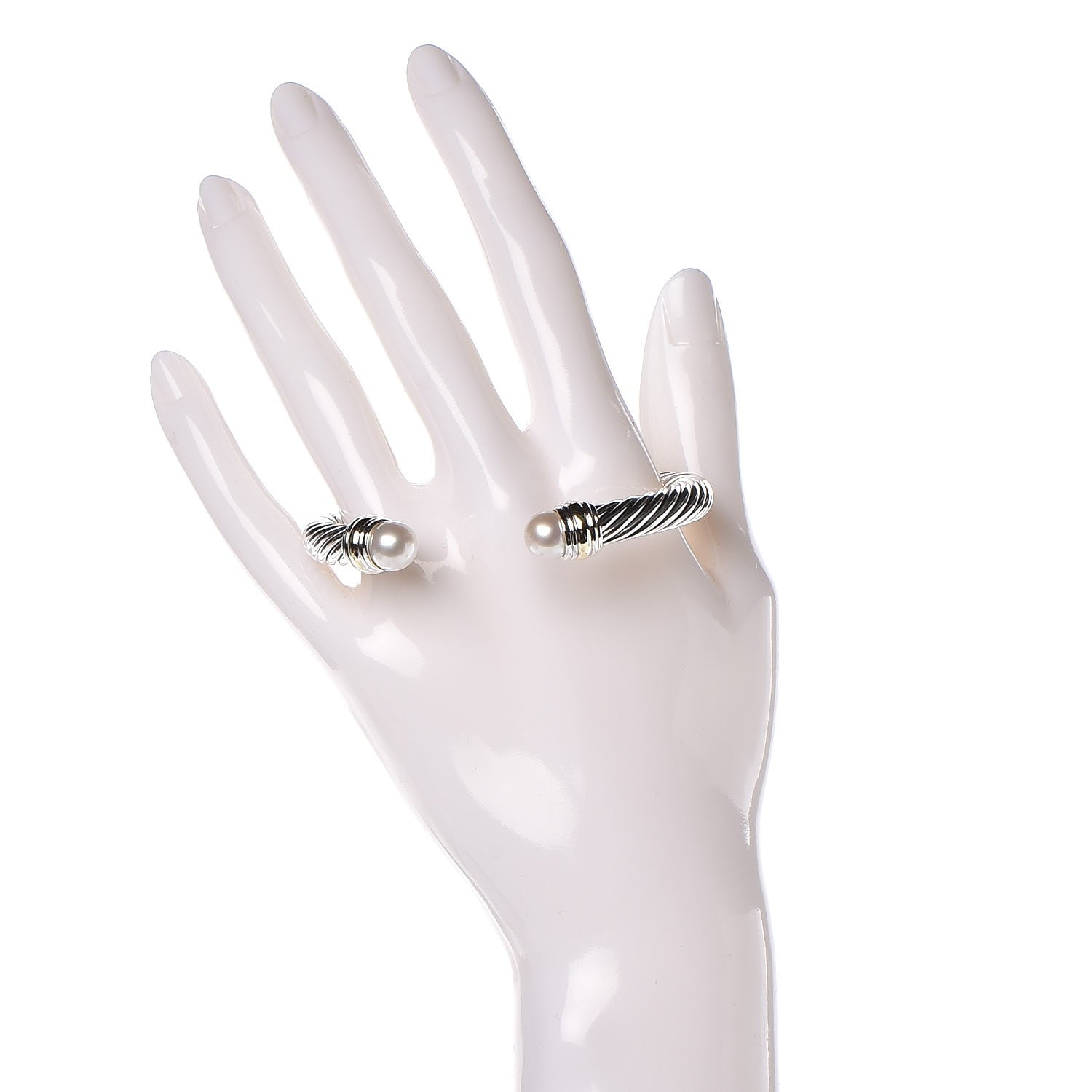 David Yurman Sterling Silver 14K Yellow Gold Pearl 7mm Cable Classics Bracelet 2 of 4