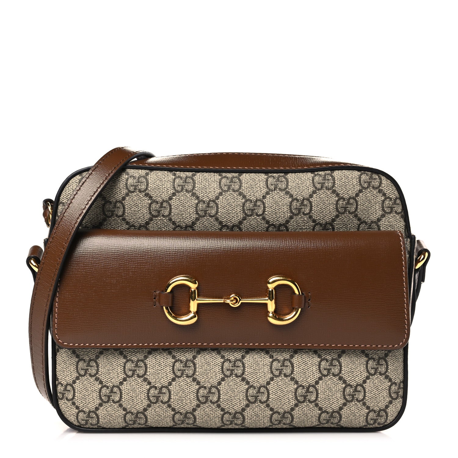 Gucci GG Supreme Monogram Small Horsebit 1955 Shoulder Bag Beige Brown Sugar 1 of 9