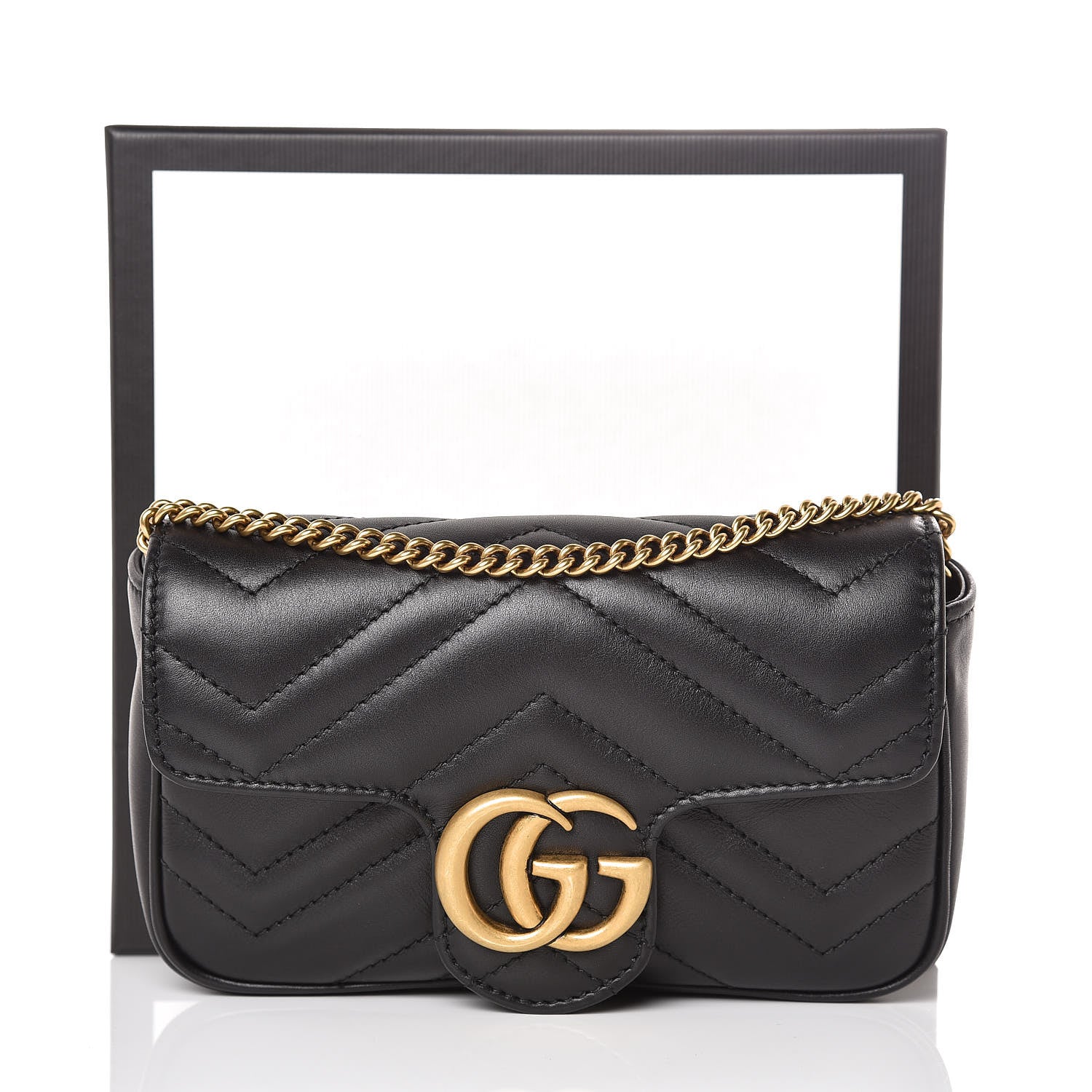 Gucci Calfskin Matelasse Super Mini GG Marmont Shoulder Bag Black 10 of 10