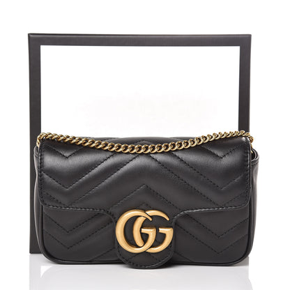 Gucci Calfskin Matelasse Super Mini GG Marmont Shoulder Bag Black 10 of 10