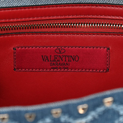 Valentino Garavani Denim Rockstud Spike Wallet on Chain Blue 10 of 16
