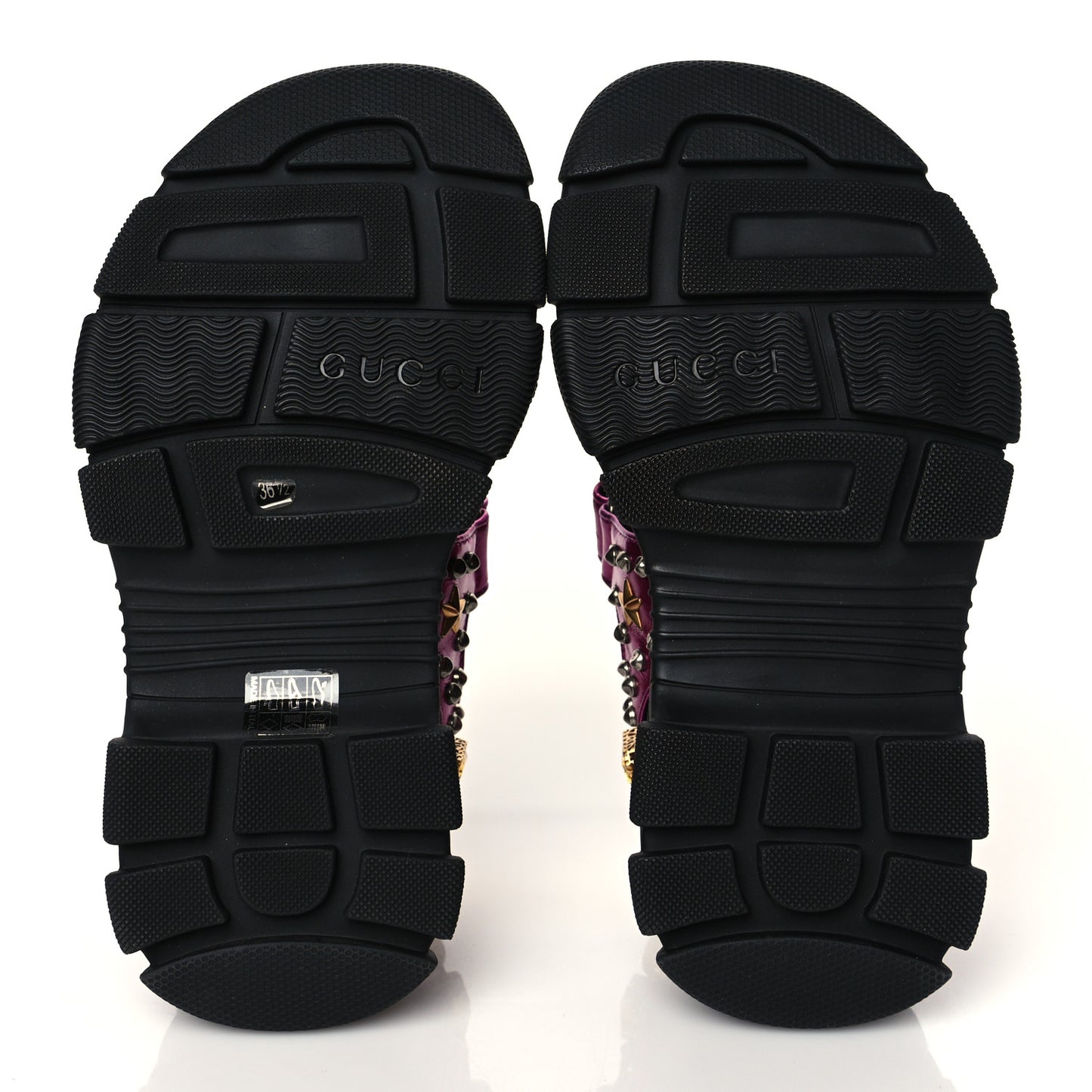 Nappa Mesh Crystal Embellished Studded Womens Aguru Sandals 36.5 Pink Black
