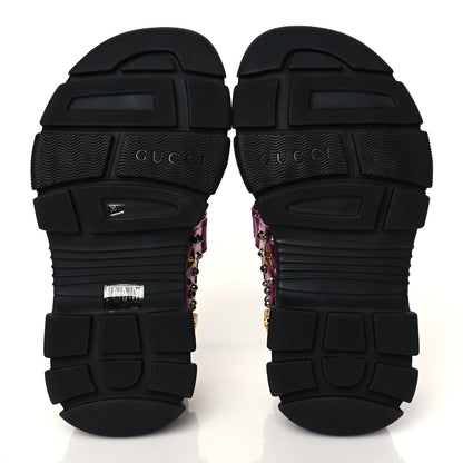 Gucci Nappa Mesh Crystal Embellished Studded Womens Aguru Sandals 36.5 Pink Black 5 of 8