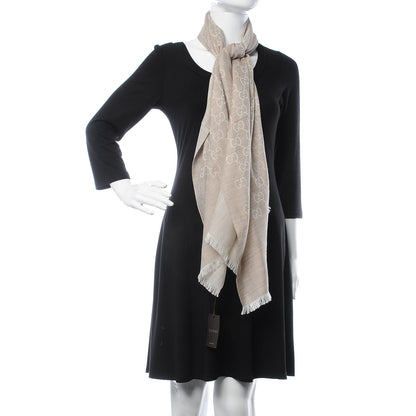 Gucci Wool Silk GG Monogram GGNat Scarf Sand 2 of 5