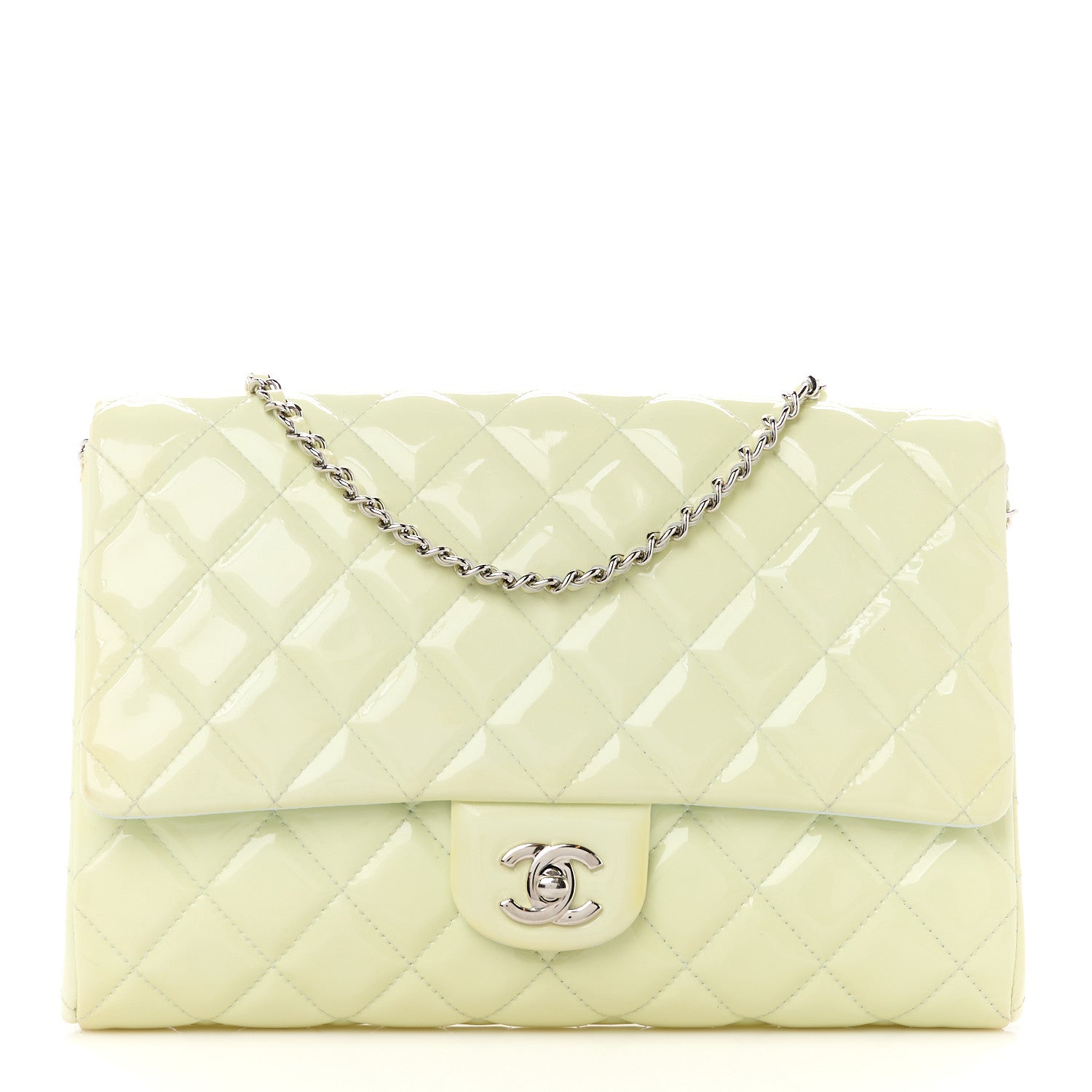 Chanel Patent Quilted Clutch with Chain Flap Light Green 1 of 11