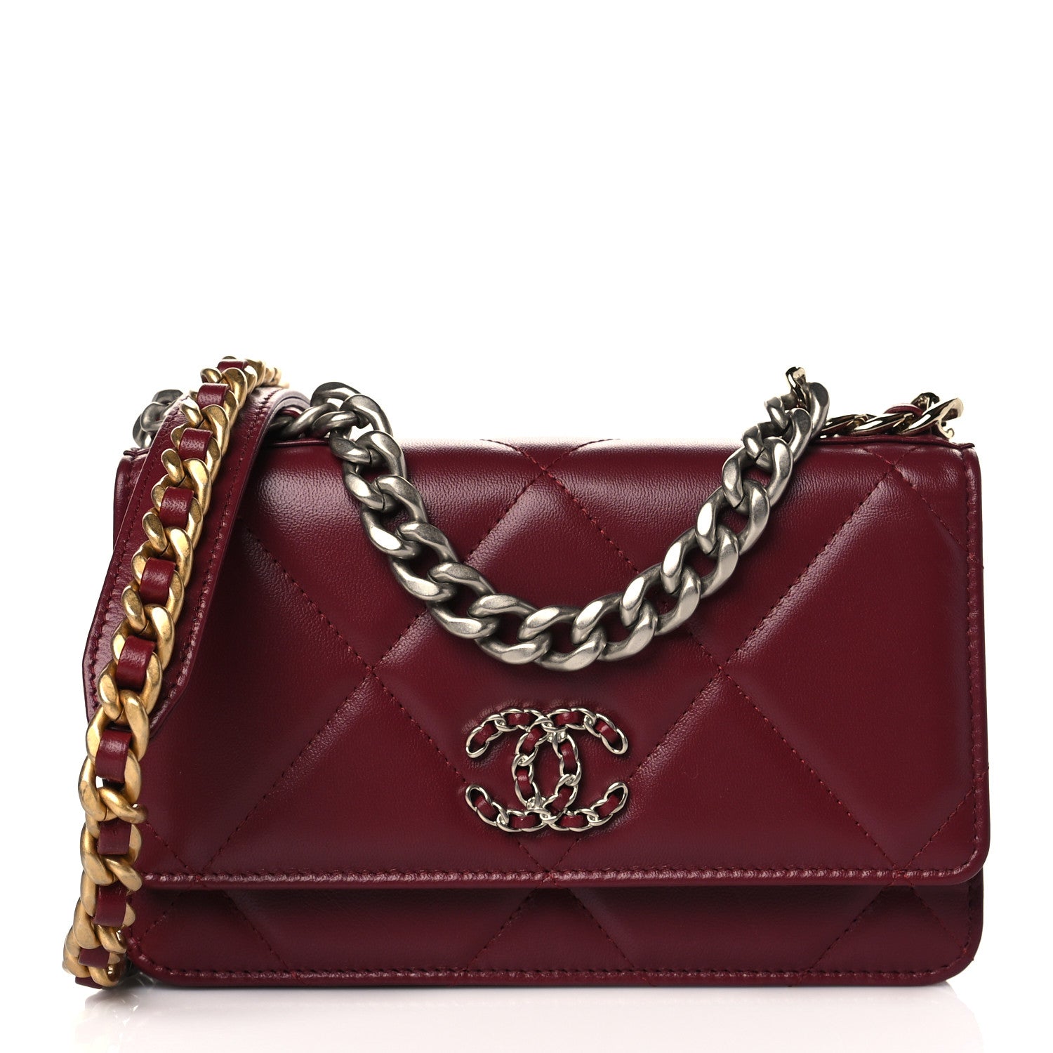 Chanel Lambskin Quilted Chanel 19 Wallet On Chain WOC Burgundy 1 of 12