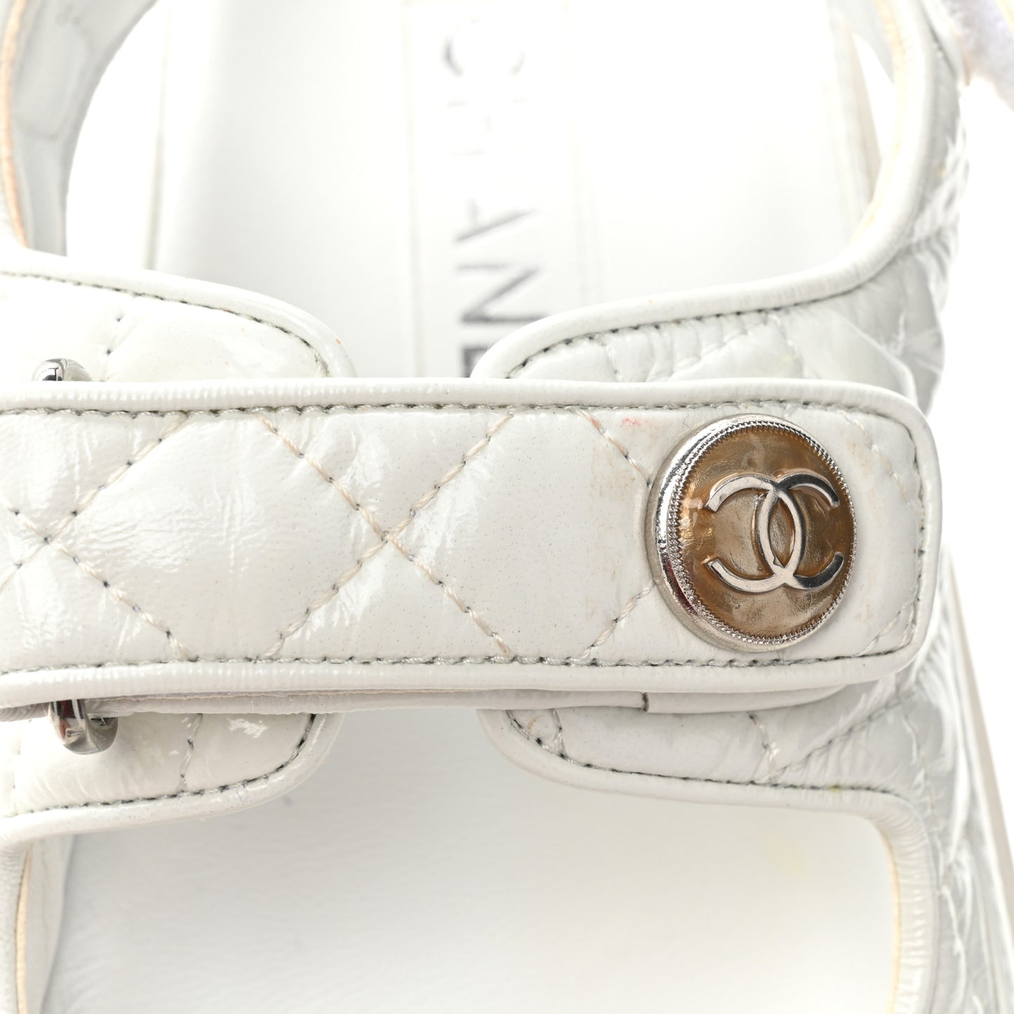 Laminated Lambskin Quilted Velcro Dad Sandals 37.5 White