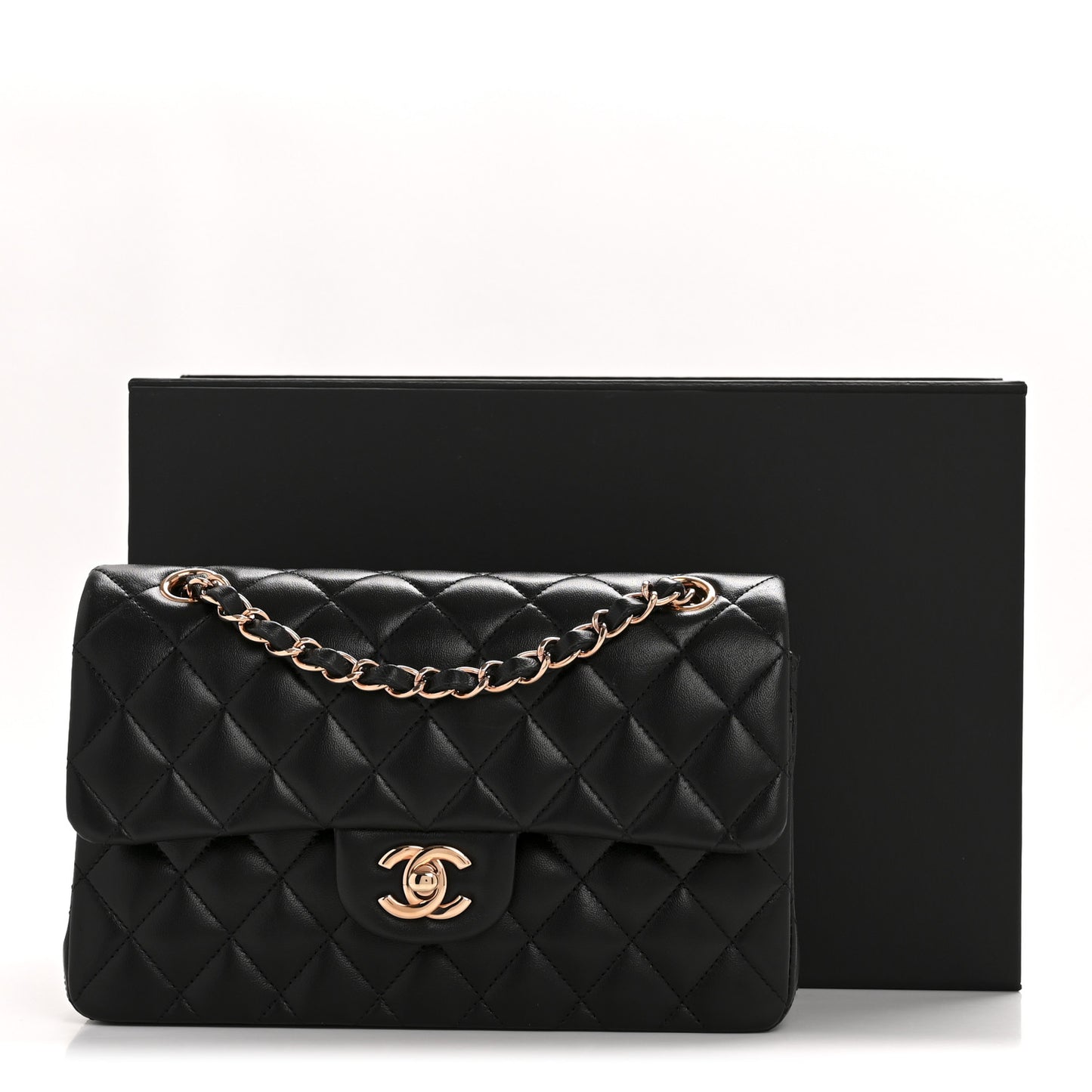Lambskin Quilted Small Double Flap Black