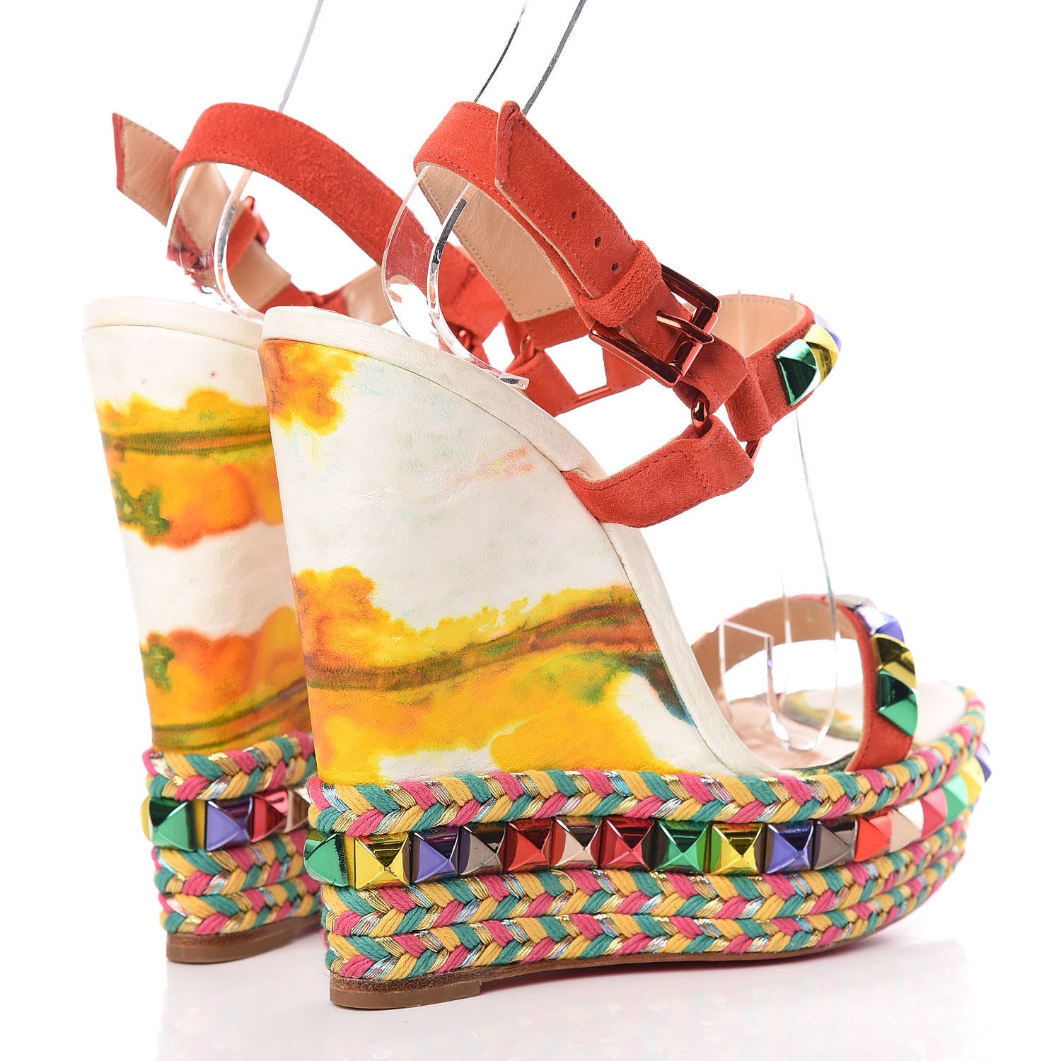Christian Louboutin Lambskin Suede Cubana Cataclou 140 Wedge Sandals 35 Poppy 4 of 12