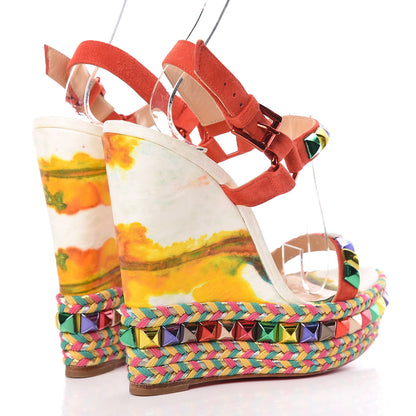 Christian Louboutin Lambskin Suede Cubana Cataclou 140 Wedge Sandals 35 Poppy 4 of 12