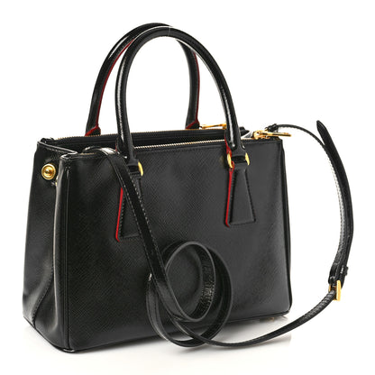 Prada Saffiano Vernice Small Galleria Double Zip Tote Black Rosso 3 of 9