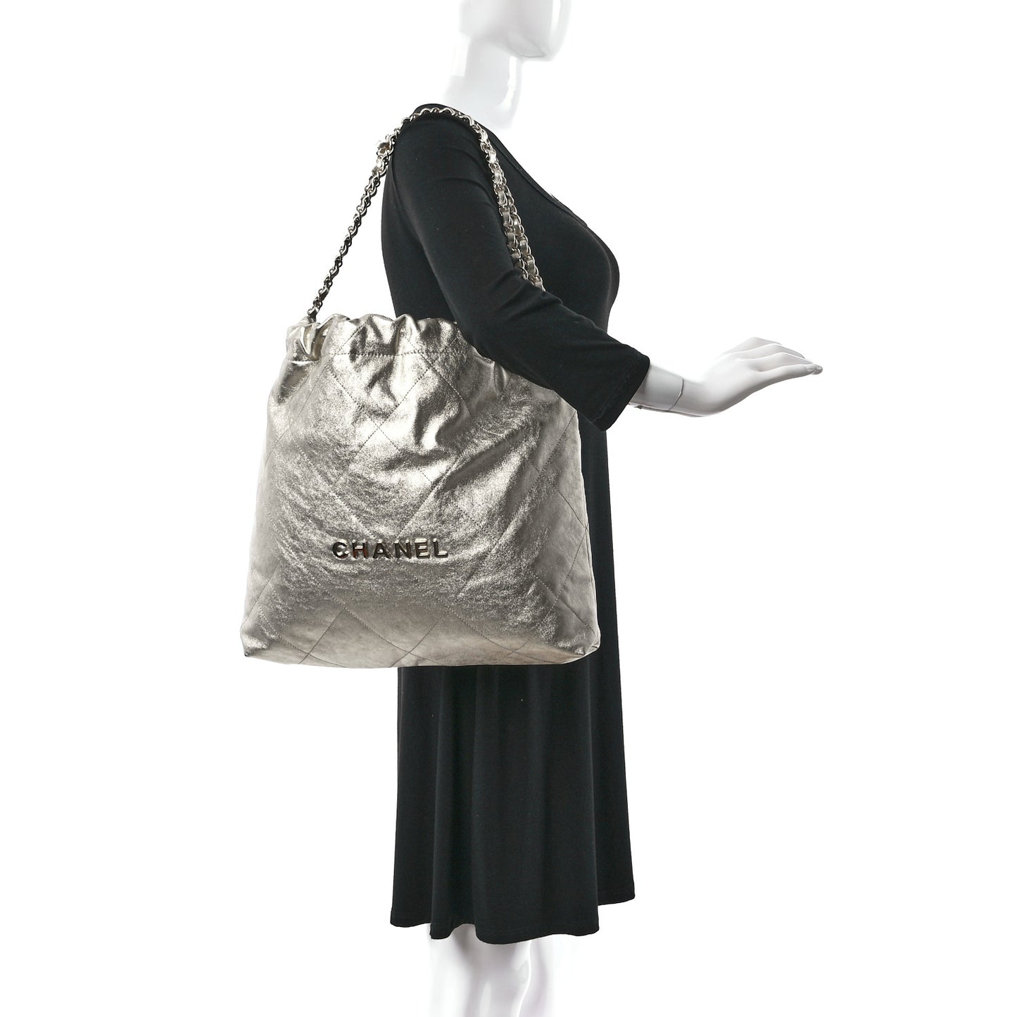 Metallic Calfskin Quilted Chanel 22 Golden