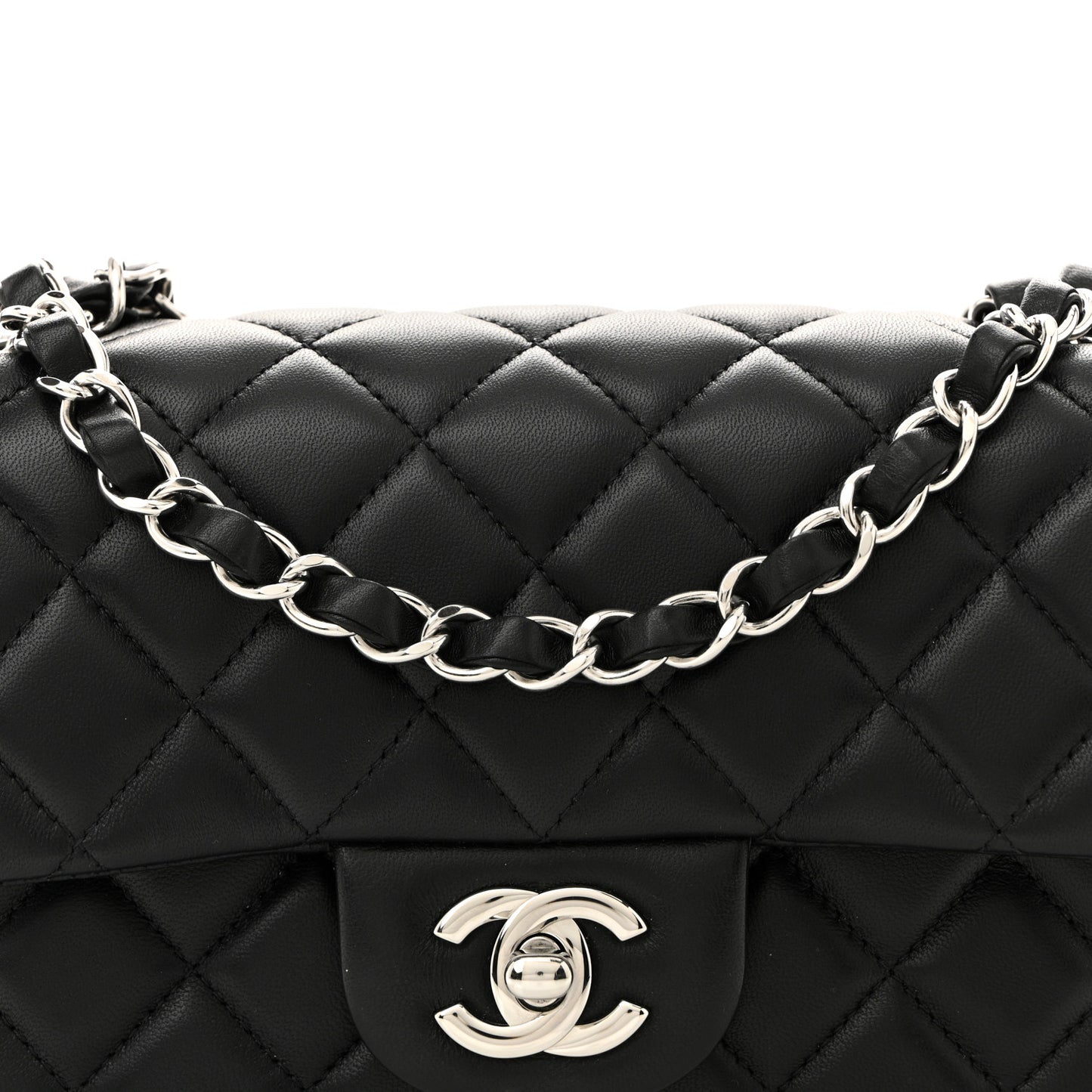 Lambskin Quilted Mini Rectangular Flap Black