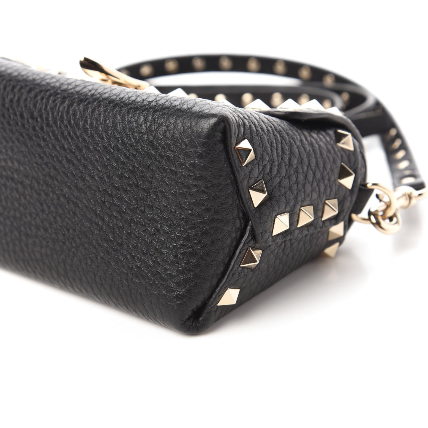Pebbled Calfskin Mini Rockstud Crossbody Bag Black