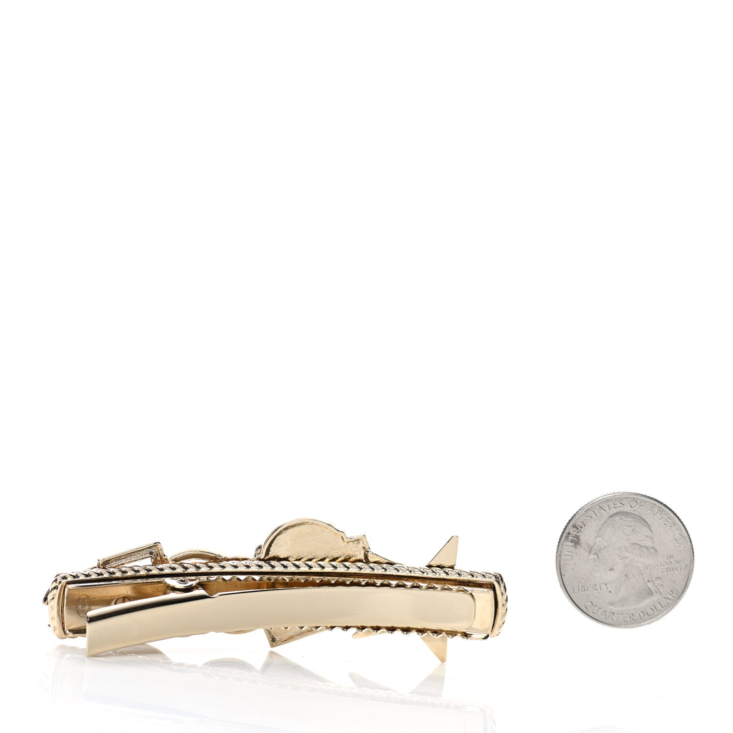 Chanel Metal Crystal CC Rue Cambon Hair Clip Gold Pearly White 2 of 4