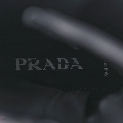 Prada Vitello Lux Nylon Metal Triangle Logo Monolith Pouch Pocket 55mm Tall Combat Boots 40 Black 8 of 10