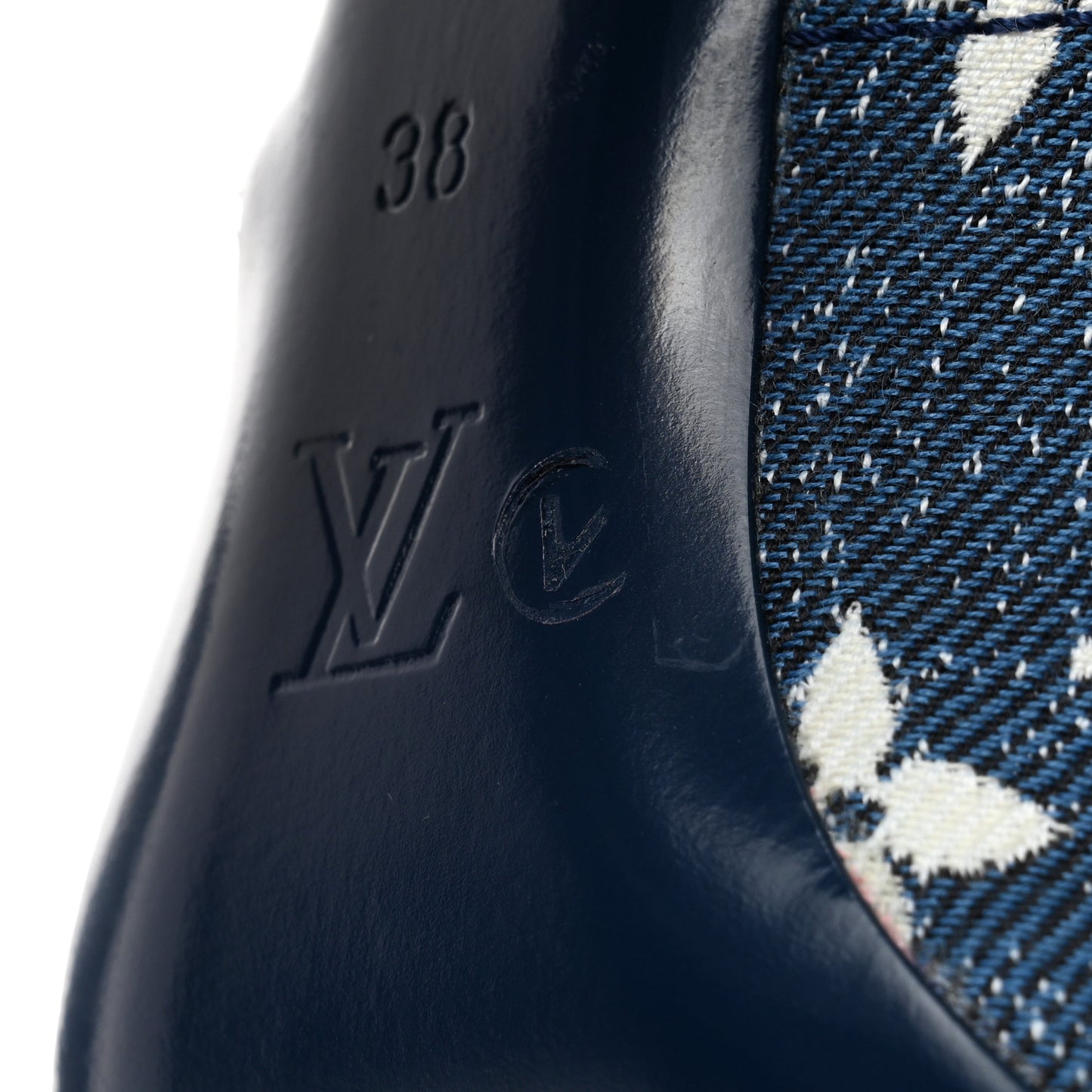 Denim Monogram Silhouette Ankle Boots 38 Navy Blue
