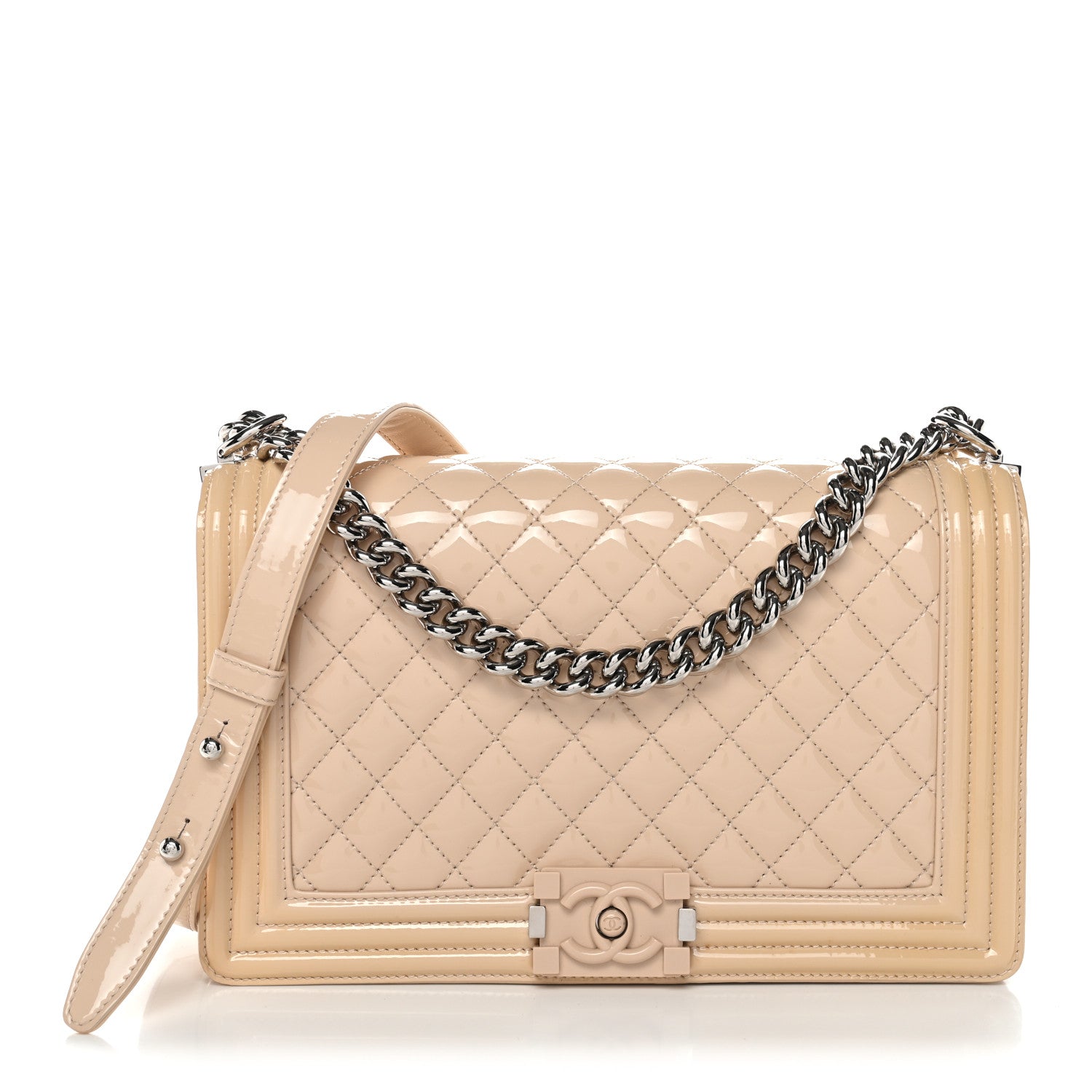 Chanel Patent Calfskin Quilted New Medium Plexiglass Boy Flap Beige 1 of 12