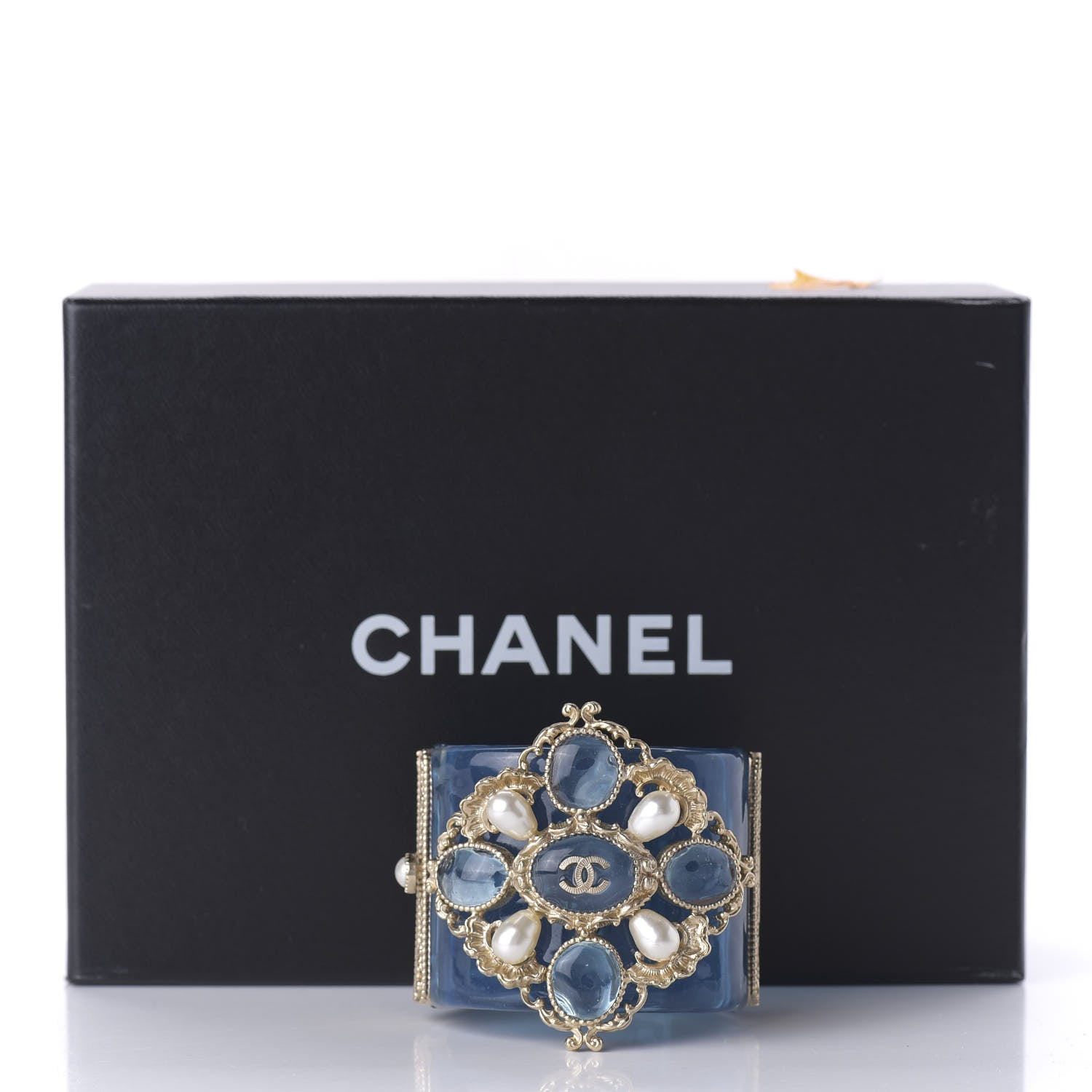 Chanel Resin Gripoix Pearl CC Cuff Blue 6 of 6