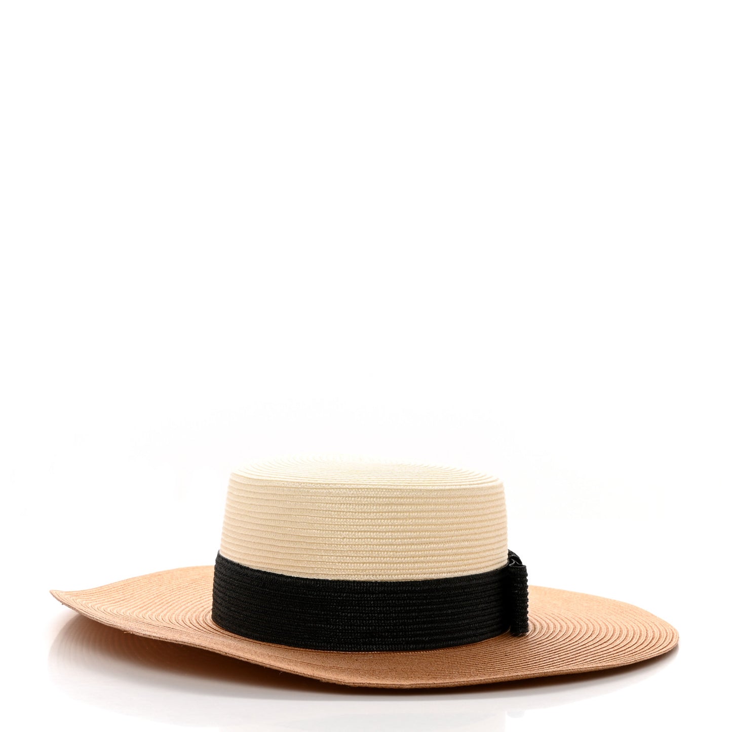 Straw Effect Fabric Wide Brim Hat With Bow XS White Black