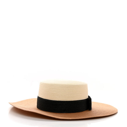 Gucci Straw Effect Fabric Wide Brim Hat With Bow XS White Black 6 of 9