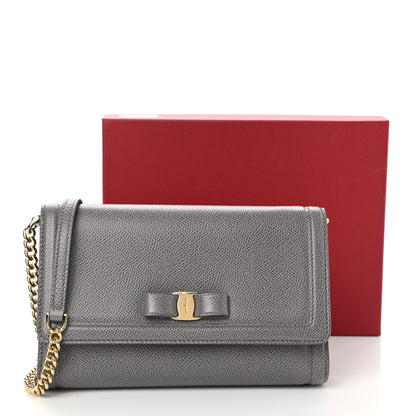 Salvatore Ferragamo Pebbled Calfskin Vara Chain Bag Urban Grey 8 of 8