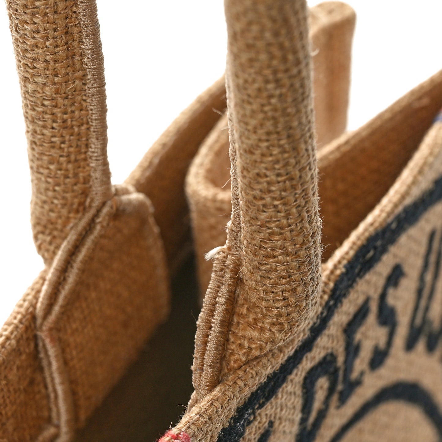 Canvas Jute Embroidered Medium Book Tote Black Beige