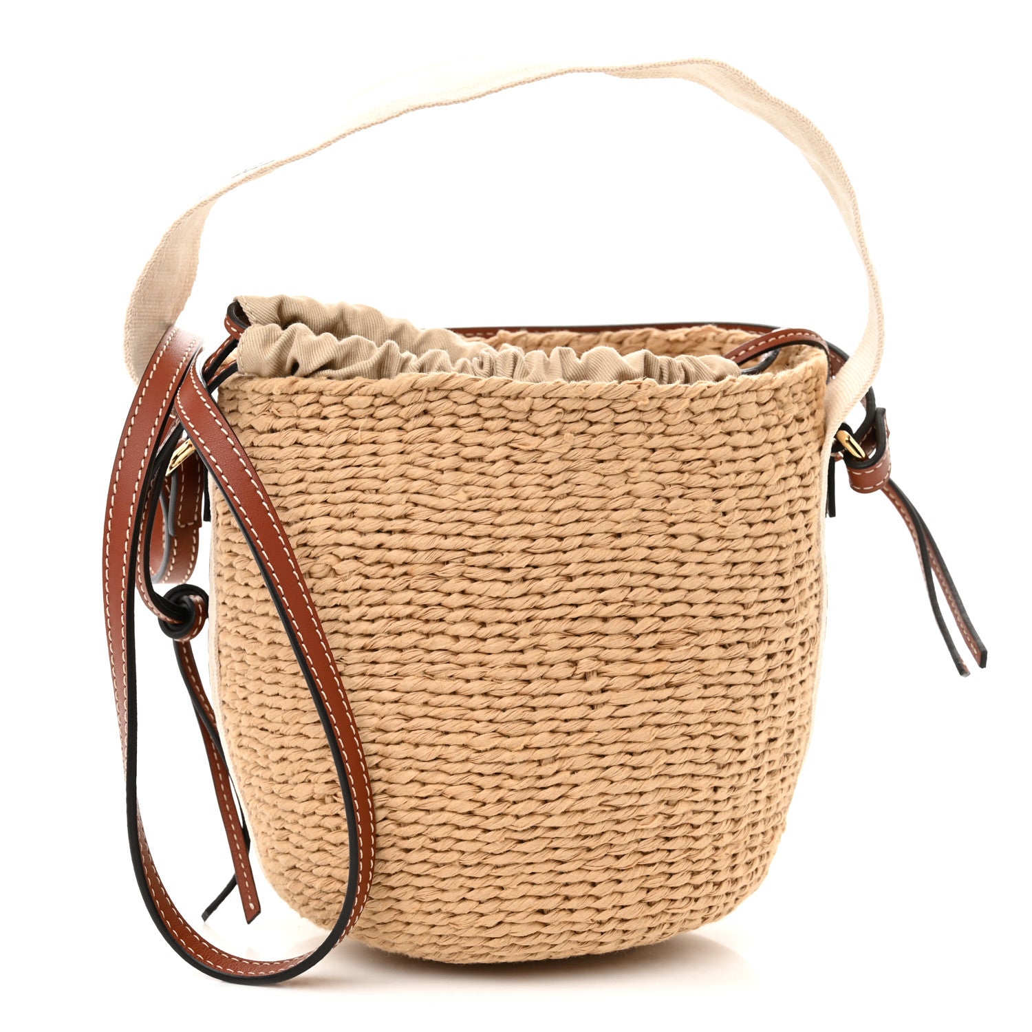 Chloe Raffia Calfskin Small Woody Basket Bag Brown 1 of 9