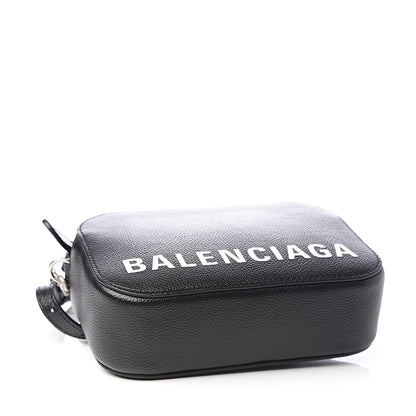Balenciaga Grained Calfskin Logo XS Ville Top Handle Camera Bag Black White 4 of 11
