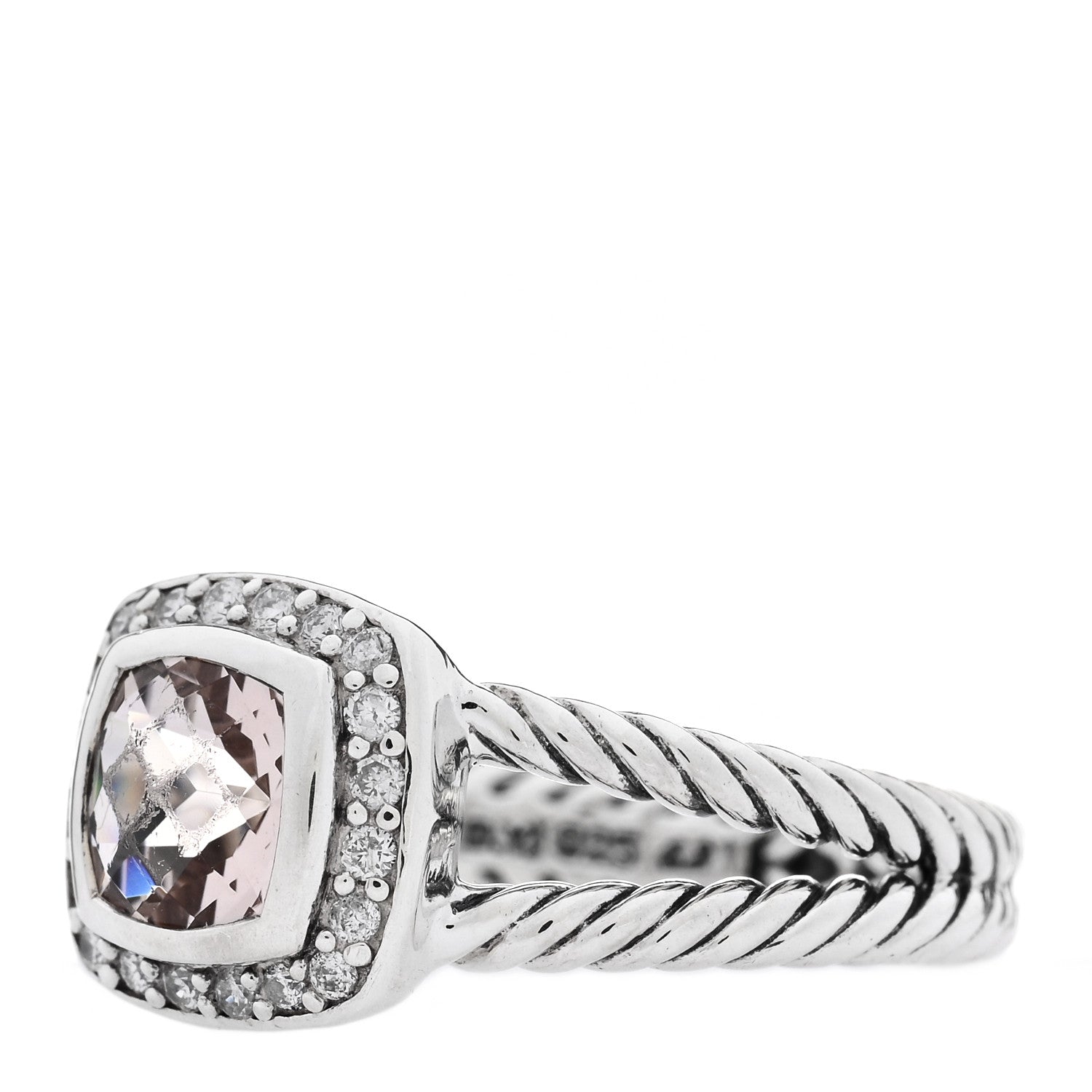David Yurman Sterling Silver Diamond Morganite 7mm Petite Albion Ring 57 8 3 of 5
