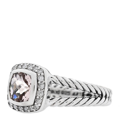 David Yurman Sterling Silver Diamond Morganite 7mm Petite Albion Ring 57 8 3 of 5
