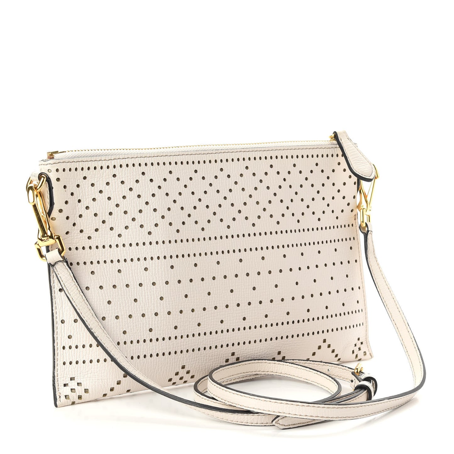 Calfskin Perforated Peyton Crossbody Clutch Bag White