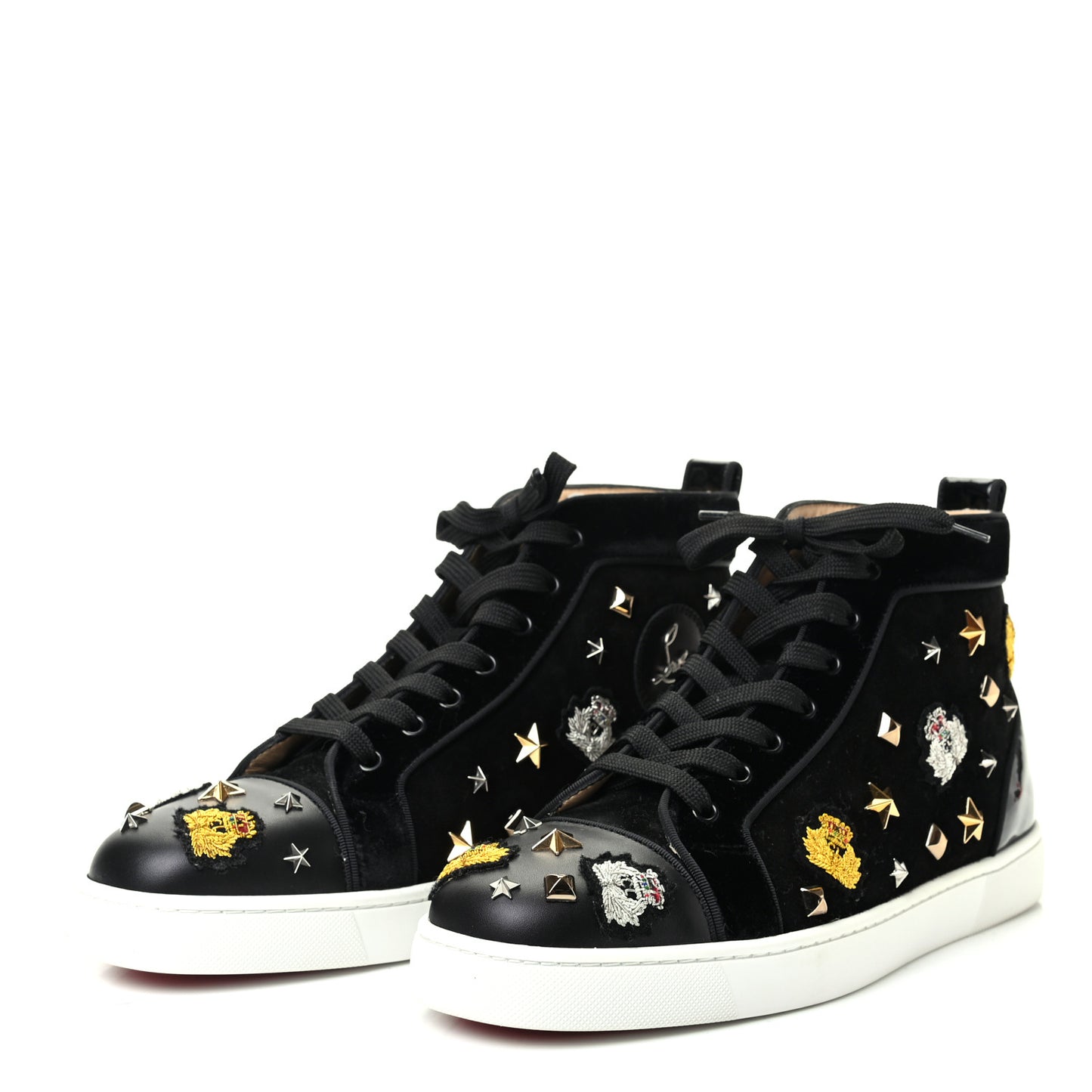 Veau Velours Velvet Patent Calfskin Mens Loubacademia Flat Sneakers 41.5 Black
